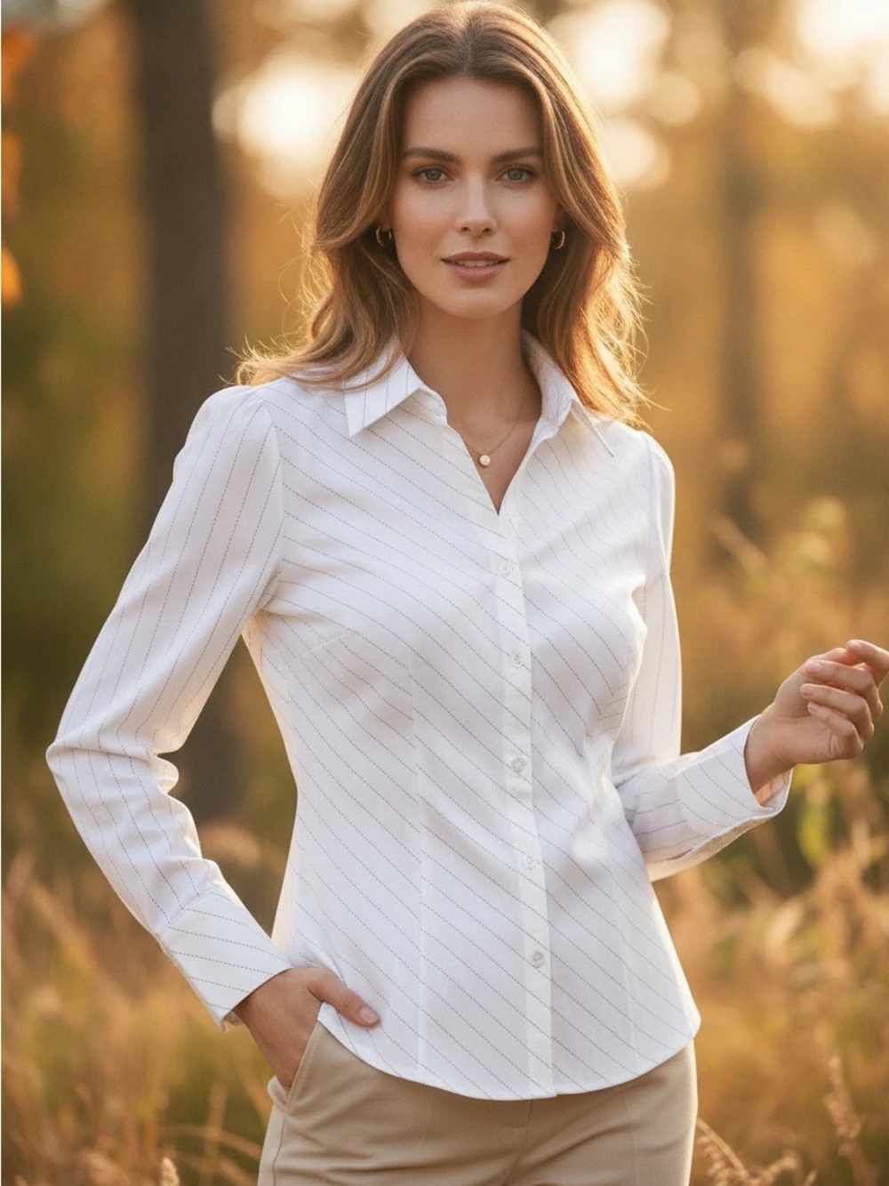 Ann Taylor LOFT Petites White Diagonal Stripe Button Down Shirt 6P Cotton